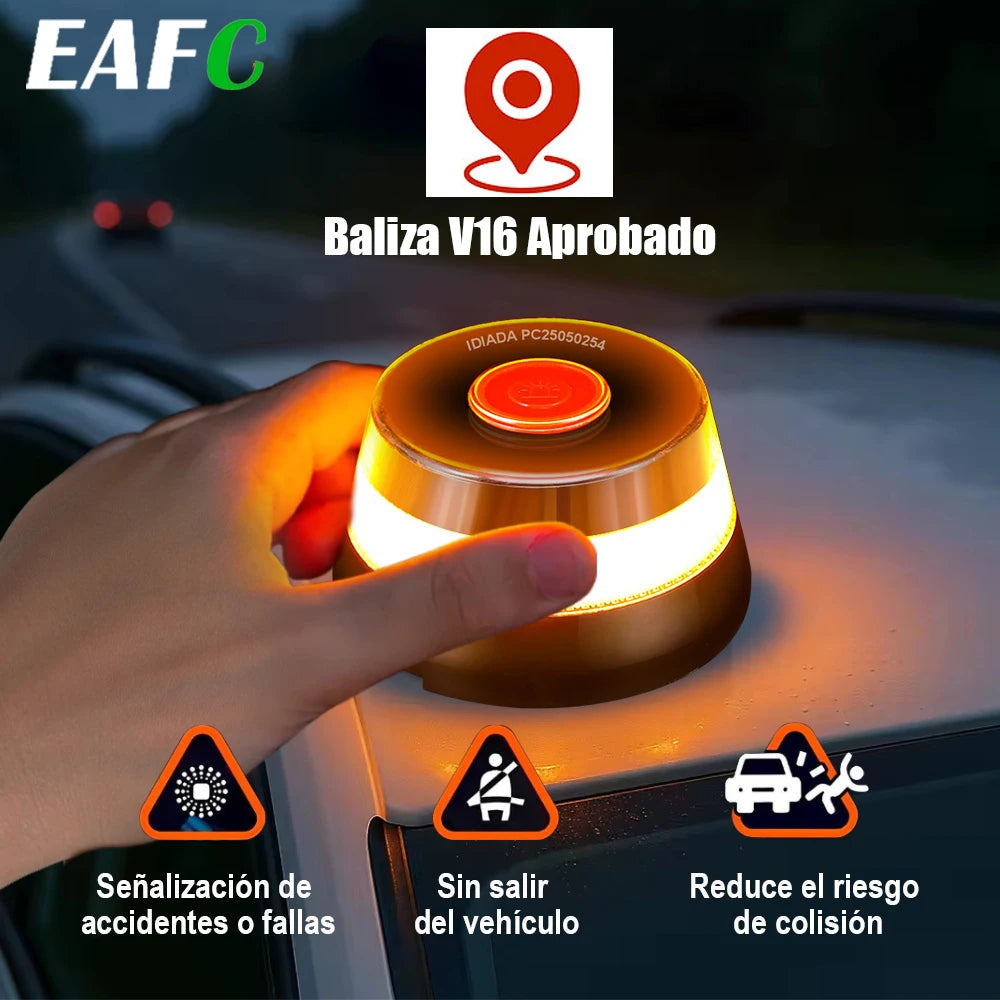 Baliza V16 EAFC con GPS y Geolocalización DGT 3.0 – Homologada, con 3 Pilas AA incluidas