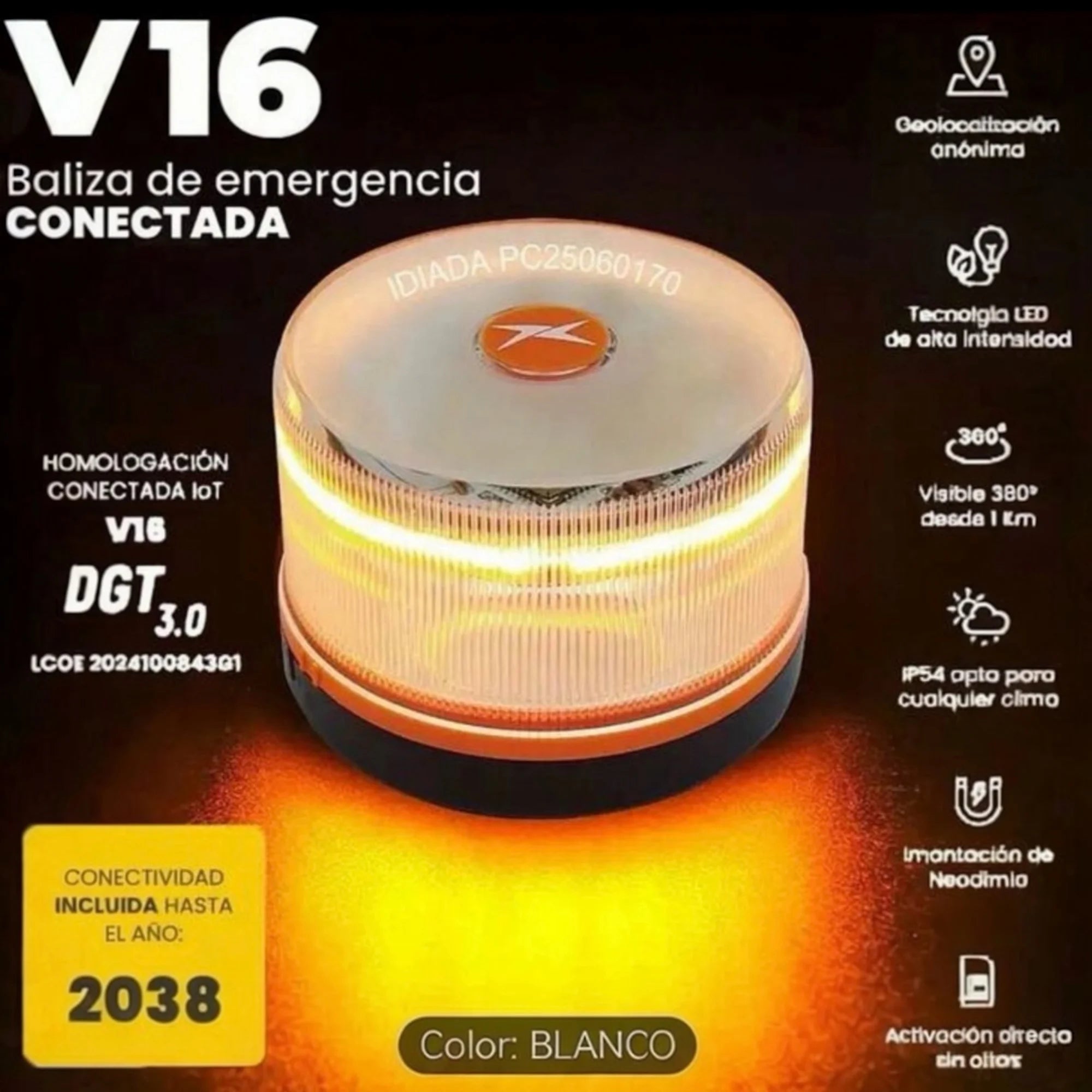 Baliza V16 SOOS Homologada DGT 2026 – Geolocalización 3.0, SIM con Datos hasta 2038, Visibilidad +1 km y Pilas Incluidas