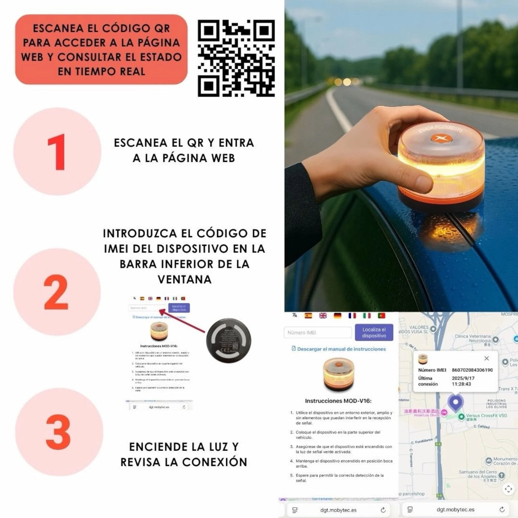 Baliza V16 SOOS Homologada DGT 2026 – Geolocalización 3.0, SIM con Datos hasta 2038, Visibilidad +1 km y Pilas Incluidas