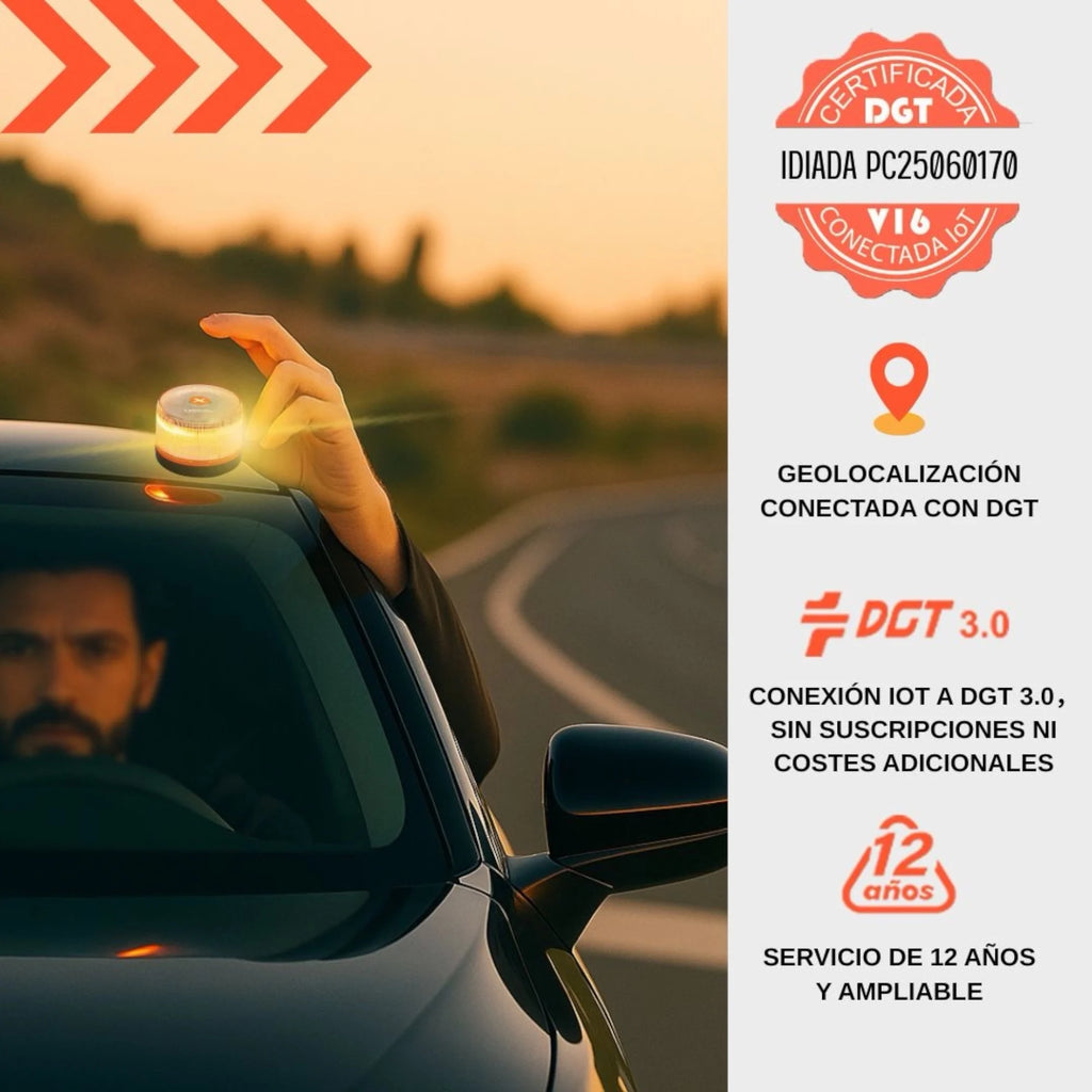 Baliza V16 SOOS Homologada DGT 2026 – Geolocalización 3.0, SIM con Datos hasta 2038, Visibilidad +1 km y Pilas Incluidas