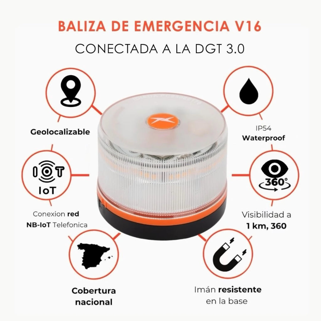 Baliza V16 SOOS Homologada DGT 2026 – Geolocalización 3.0, SIM con Datos hasta 2038, Visibilidad +1 km y Pilas Incluidas