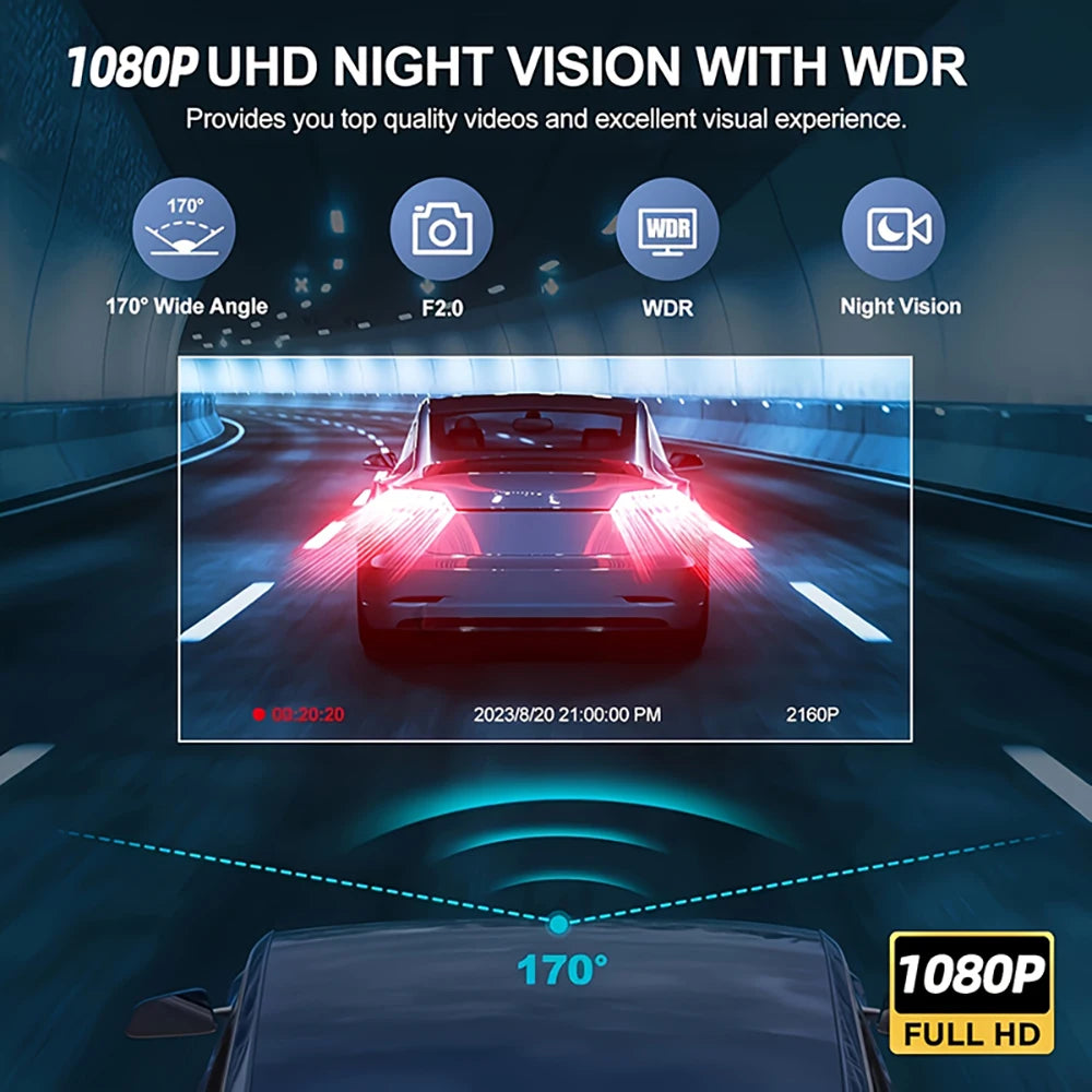 Dashcam HD 2/3 Cámaras WiFi para Coche – Grabación Delantera y Trasera 1080P, Sensor Sony, Visión Nocturna y Aparcamiento 24H
