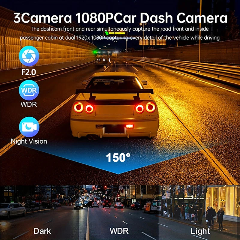 Dashcam WiFi con APP 2/3 Cámaras – Grabación Delantera y Trasera 1080P, Sensor Sony IMX335, Caja Negra y Aparcamiento 24H
