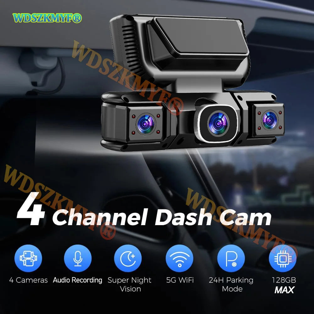 Dashcam 360° para Coche – 4 Cámaras 1080P WiFi, Monitor de Aparcamiento 24H, Sensor Sony y Visión Nocturna