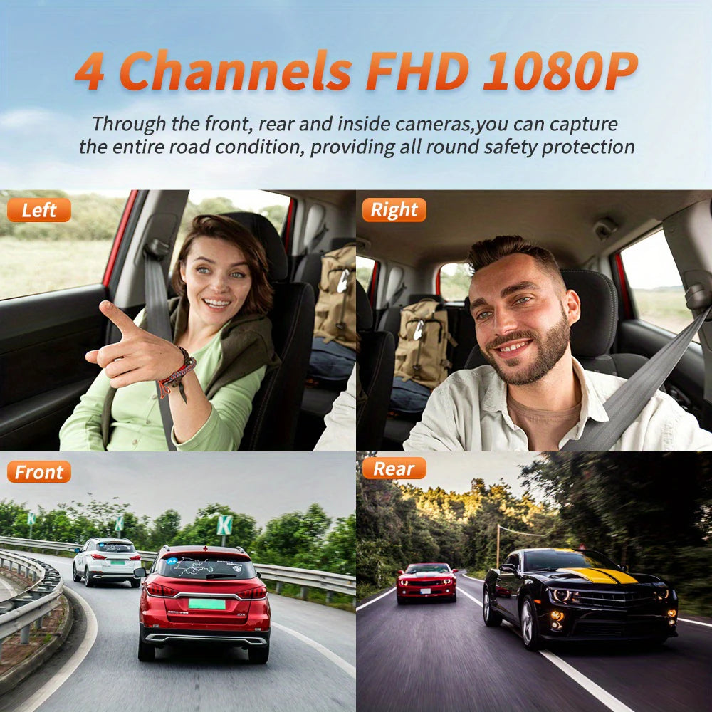 Dashcam 360° DVR para Coche – 3/4 Cámaras 1080P, Visión Nocturna Starlight, Cámara Trasera y Monitor de Aparcamiento 24H