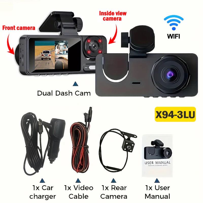 Dashcam HD 2/3 Cámaras WiFi para Coche – Grabación Delantera y Trasera 1080P, Sensor Sony, Visión Nocturna y Aparcamiento 24H