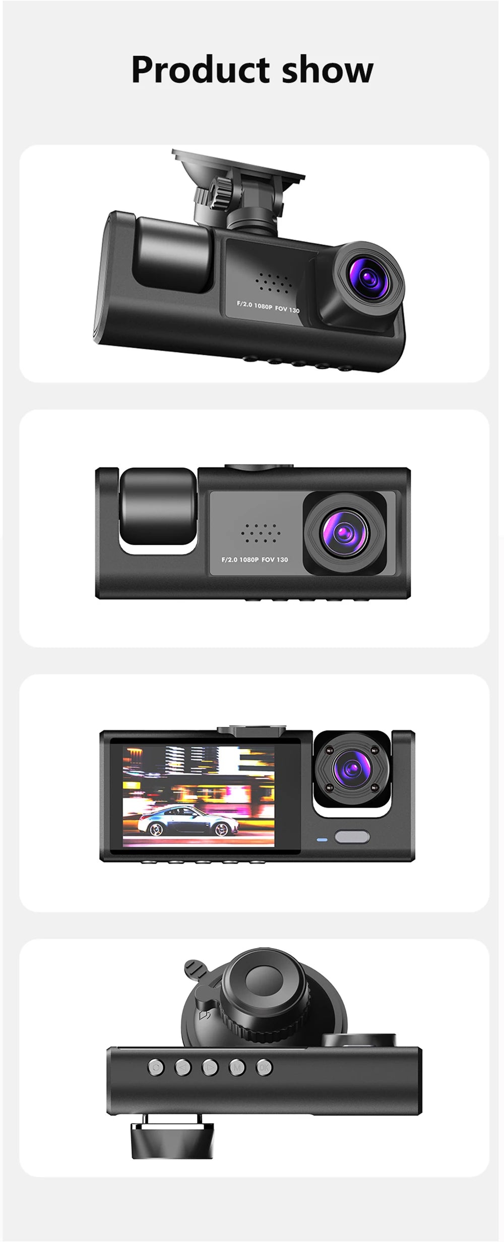Dashcam 1080P WiFi con 2/3 Cámaras – Grabación Delantera y Trasera, Visión Nocturna Starlight y Monitor de Aparcamiento 24H