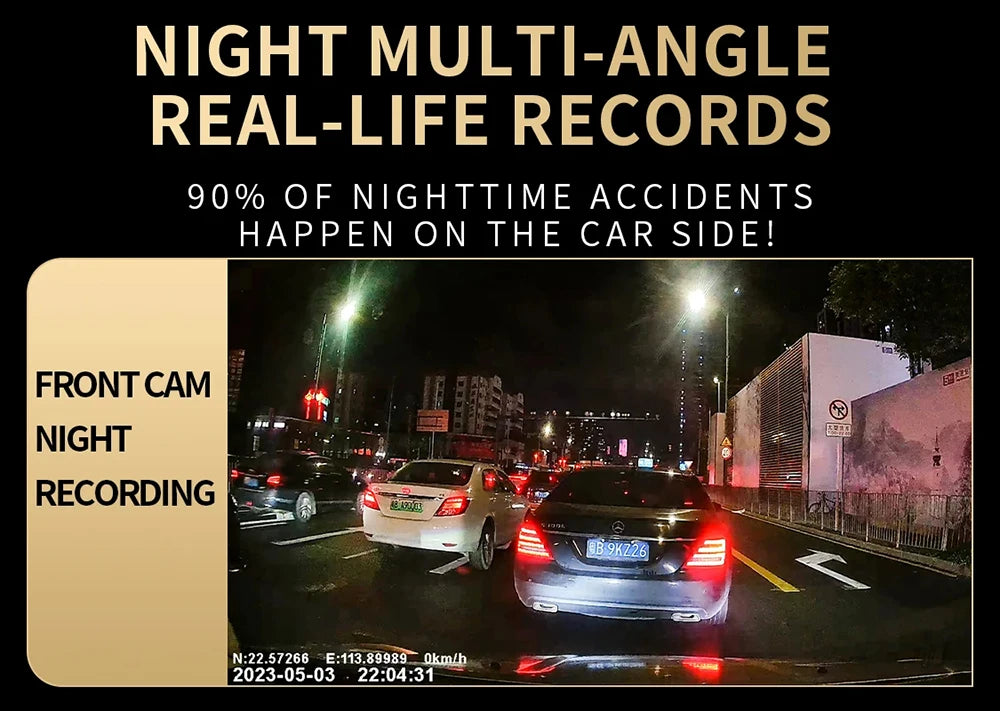 Dashcam 360° DVR para Coche – 3/4 Cámaras 1080P, Visión Nocturna Starlight, Cámara Trasera y Monitor de Aparcamiento 24H