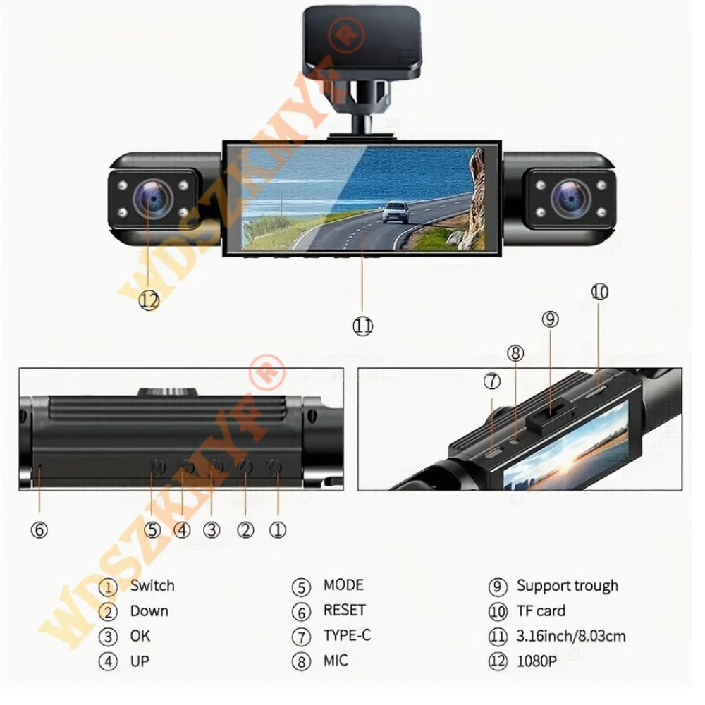 Dashcam 360° DVR para Coche – 3/4 Cámaras 1080P, Visión Nocturna Starlight, Cámara Trasera y Monitor de Aparcamiento 24H