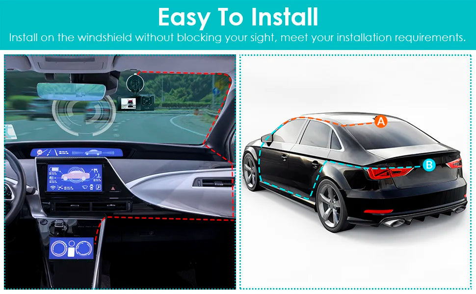 Dashcam 1080P WiFi con 2/3 Cámaras – Grabación Delantera y Trasera, Visión Nocturna Starlight y Monitor de Aparcamiento 24H