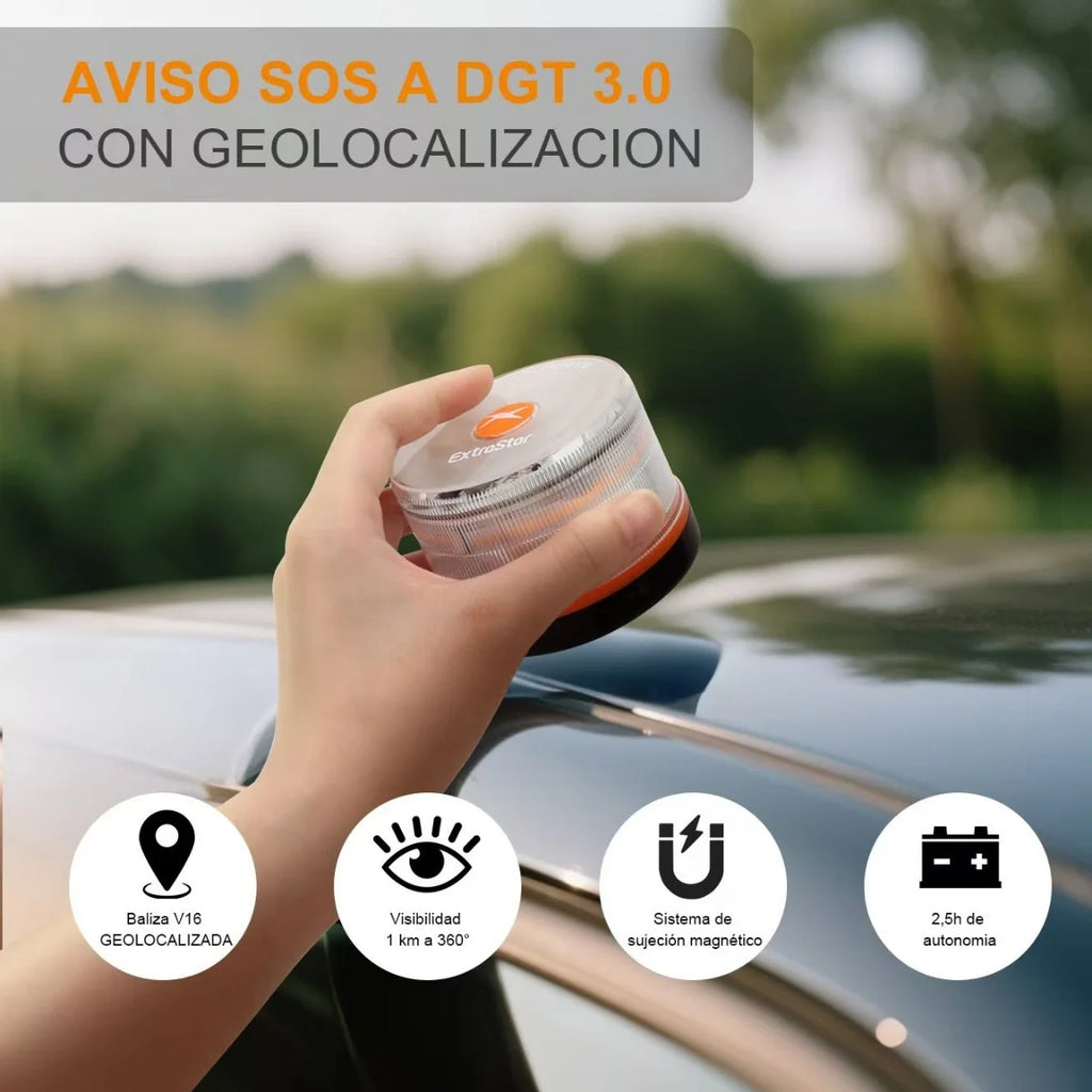 Baliza V16 Extrastar Homologada DGT 2026 con Geolocalización 3.0 y SIM con Datos hasta 2038