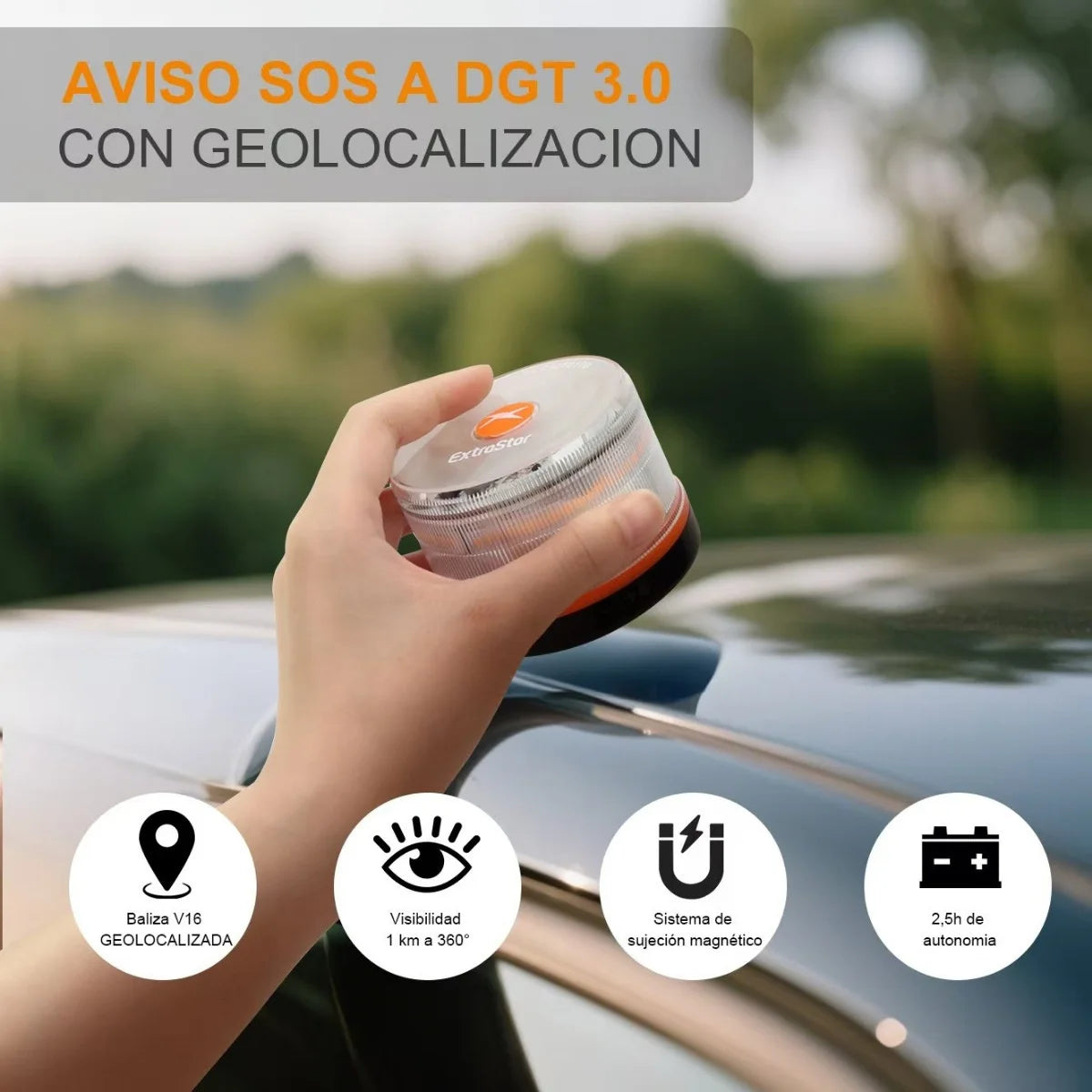 Baliza V16 Extrastar Homologada DGT 2026 con Geolocalización 3.0 y SIM con Datos hasta 2038
