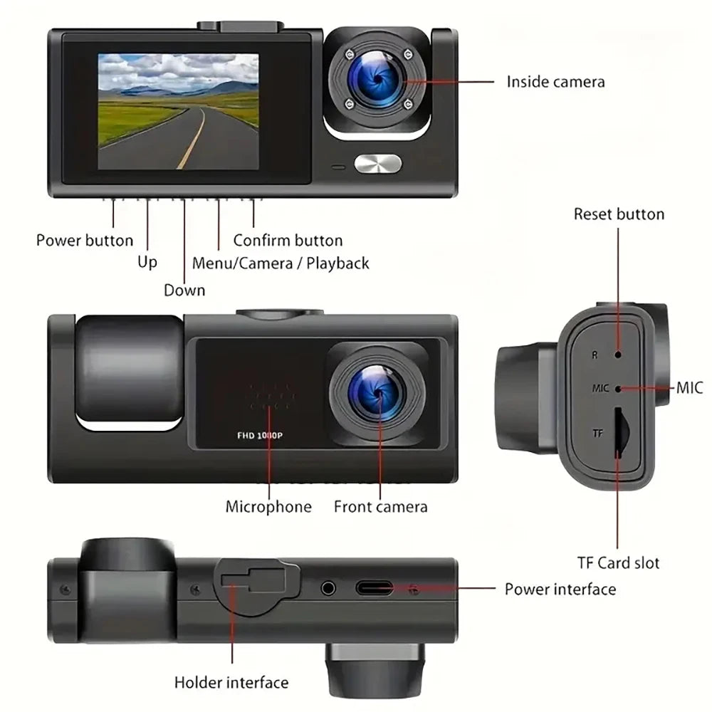 Dashcam 1080P WiFi con 2/3 Cámaras – Grabación Delantera y Trasera, Visión Nocturna Starlight y Monitor de Aparcamiento 24H
