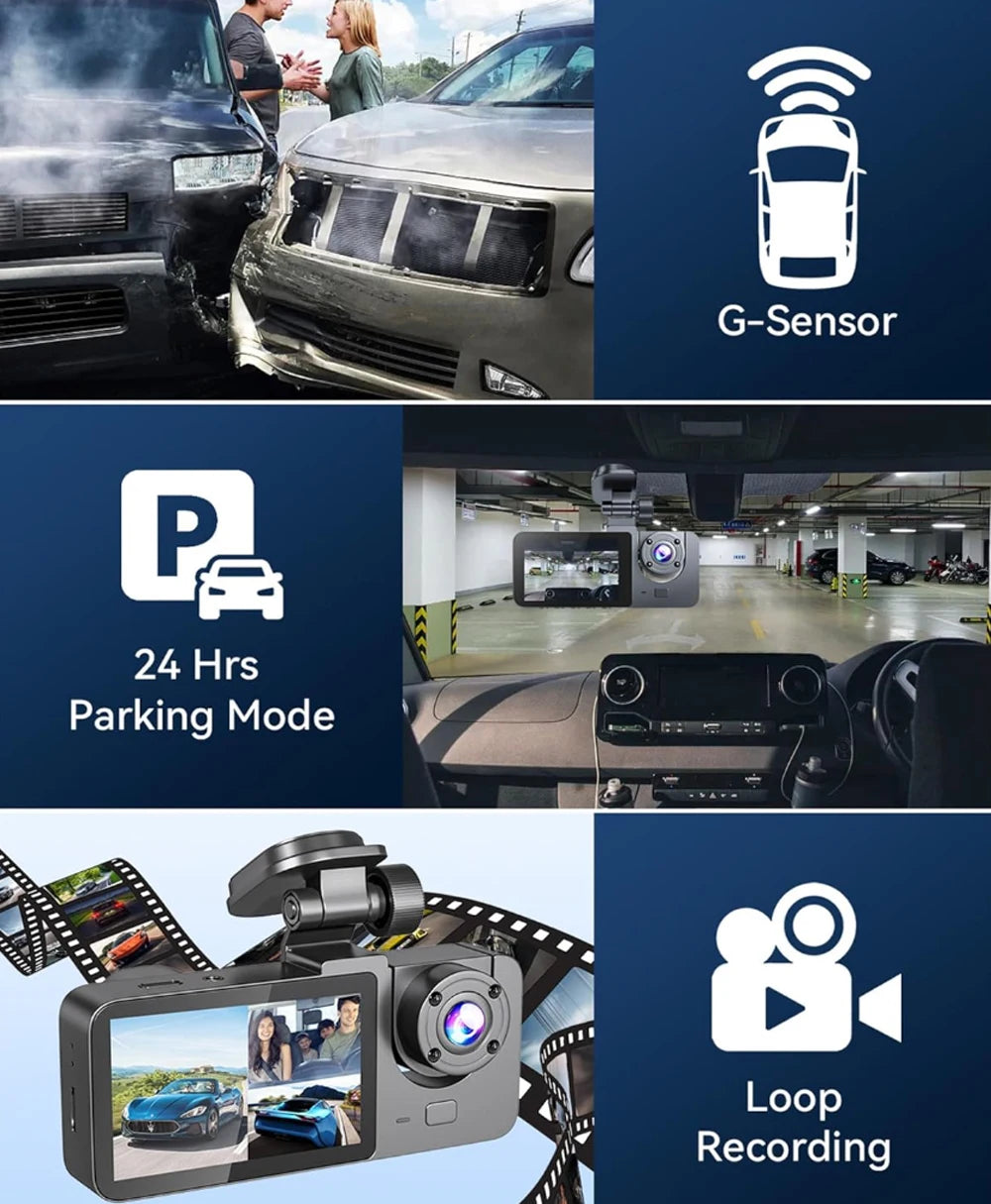Dashcam HD 2/3 Cámaras WiFi para Coche – Grabación Delantera y Trasera 1080P, Sensor Sony, Visión Nocturna y Aparcamiento 24H