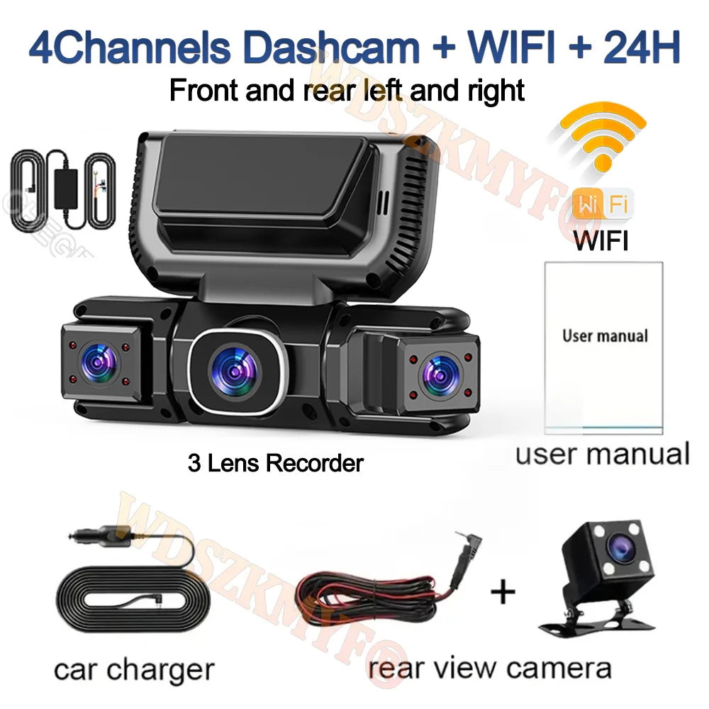 Dashcam 360° para Coche – 4 Cámaras 1080P WiFi, Monitor de Aparcamiento 24H, Sensor Sony y Visión Nocturna