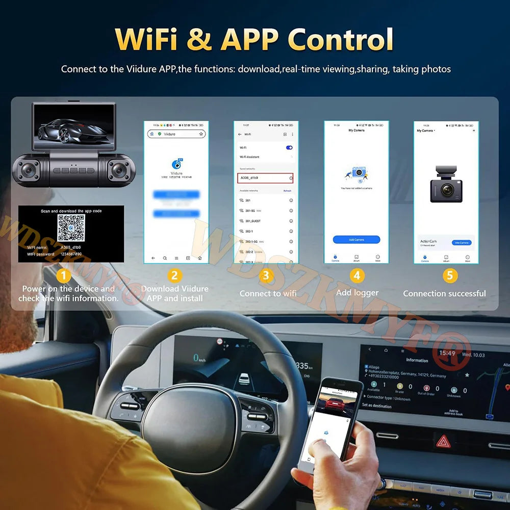 Dashcam 360° para Coche – 4 Cámaras 1080P WiFi, Monitor de Aparcamiento 24H, Sensor Sony y Visión Nocturna