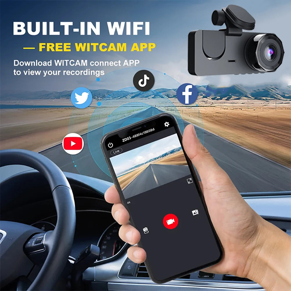 Dashcam HD 2/3 Cámaras WiFi para Coche – Grabación Delantera y Trasera 1080P, Sensor Sony, Visión Nocturna y Aparcamiento 24H