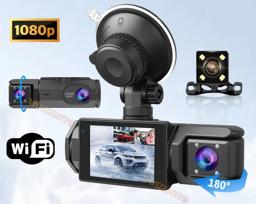 Dashcam WiFi HD 2/3 Cámaras para Coche – Grabación Delantera y Trasera 1080P, Sensor JX-F22, Visión Nocturna y Aparcamiento 24H