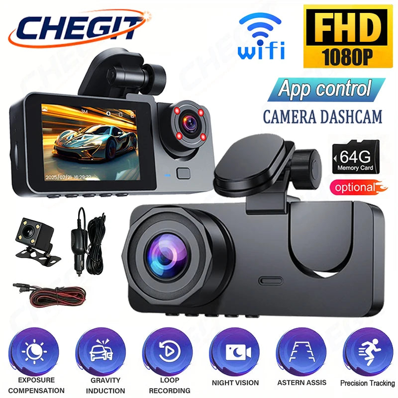 Dashcam HD 2/3 Cámaras WiFi para Coche – Grabación Delantera y Trasera 1080P, Sensor Sony, Visión Nocturna y Aparcamiento 24H