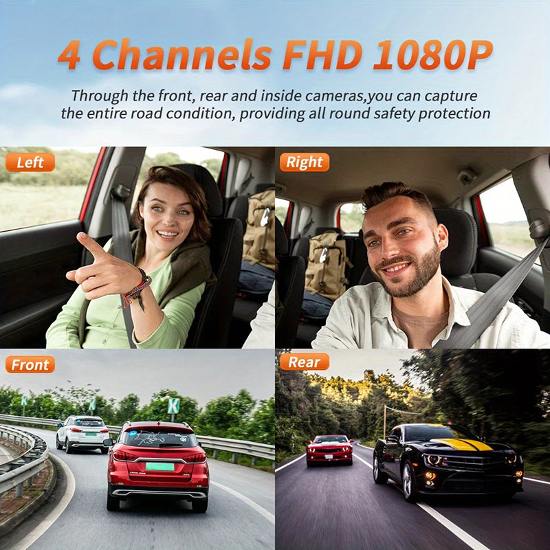 Dashcam 360° DVR para Coche – 3/4 Cámaras 1080P, Visión Nocturna Starlight, Cámara Trasera y Monitor de Aparcamiento 24H
