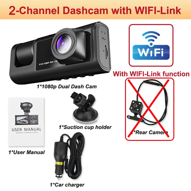 Dashcam WiFi con APP 2/3 Cámaras – Grabación Delantera y Trasera 1080P, Sensor Sony IMX335, Caja Negra y Aparcamiento 24H