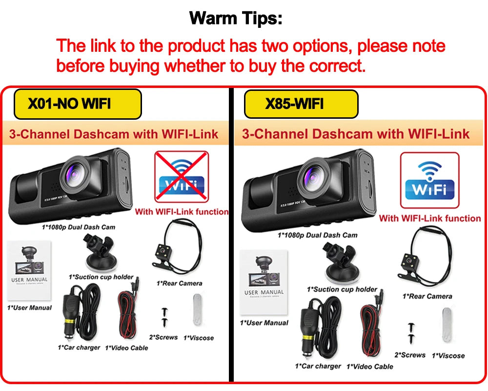 Dashcam WiFi con APP 2/3 Cámaras – Grabación Delantera y Trasera 1080P, Sensor Sony IMX335, Caja Negra y Aparcamiento 24H