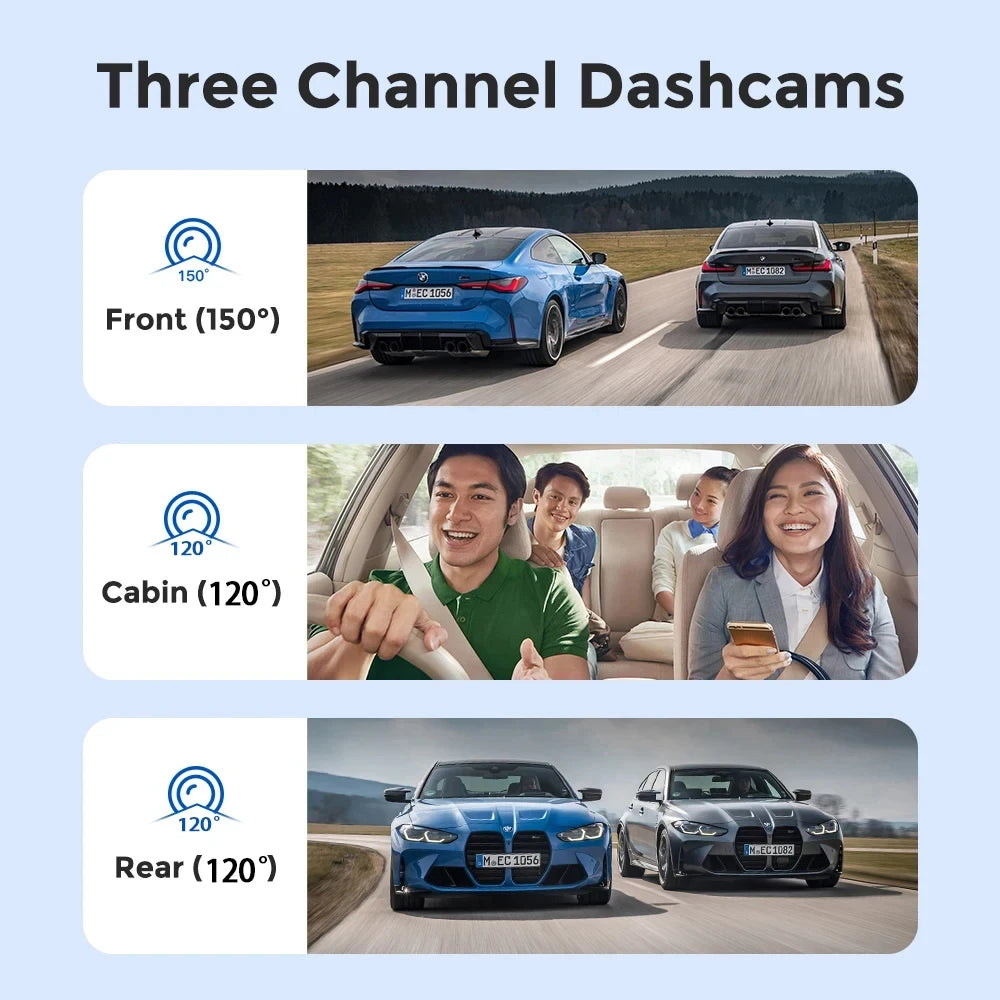 Dashcam WiFi con APP 2/3 Cámaras – Grabación Delantera y Trasera 1080P, Sensor Sony IMX335, Caja Negra y Aparcamiento 24H