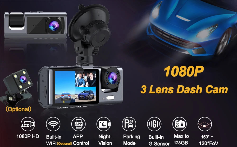Dashcam WiFi con APP 2/3 Cámaras – Grabación Delantera y Trasera 1080P, Sensor Sony IMX335, Caja Negra y Aparcamiento 24H