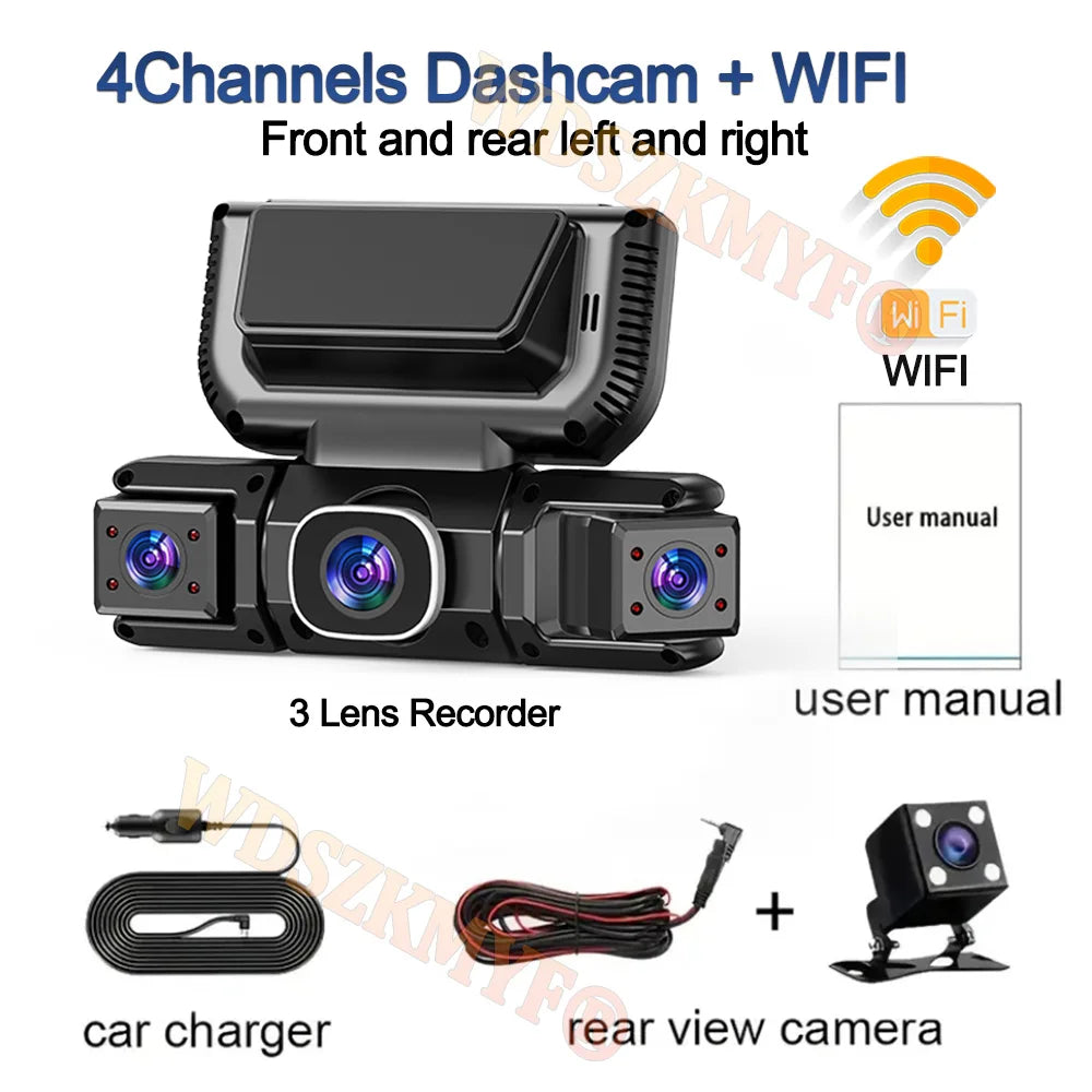 Dashcam 360° para Coche – 4 Cámaras 1080P WiFi, Monitor de Aparcamiento 24H, Sensor Sony y Visión Nocturna