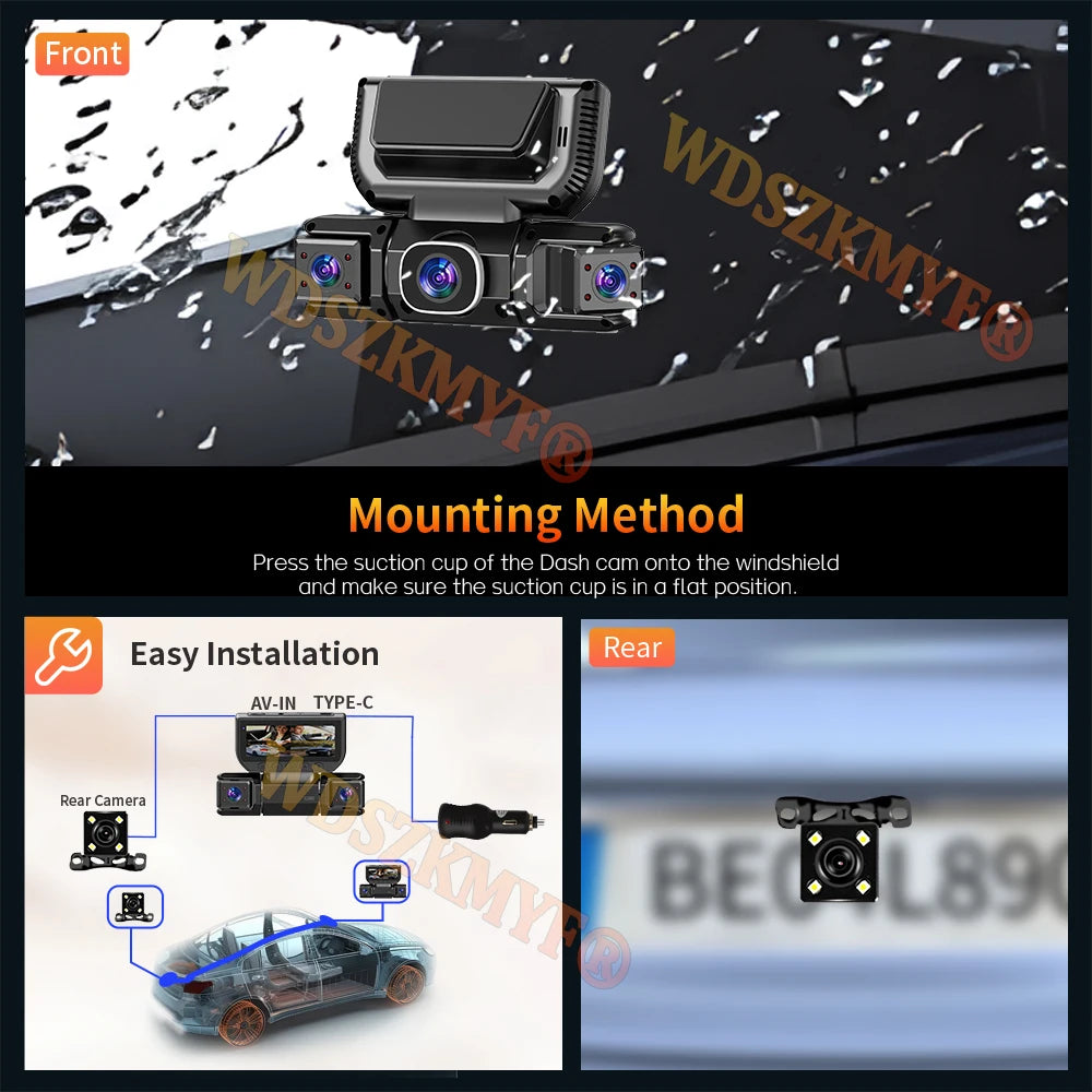 Dashcam 360° para Coche – 4 Cámaras 1080P WiFi, Monitor de Aparcamiento 24H, Sensor Sony y Visión Nocturna
