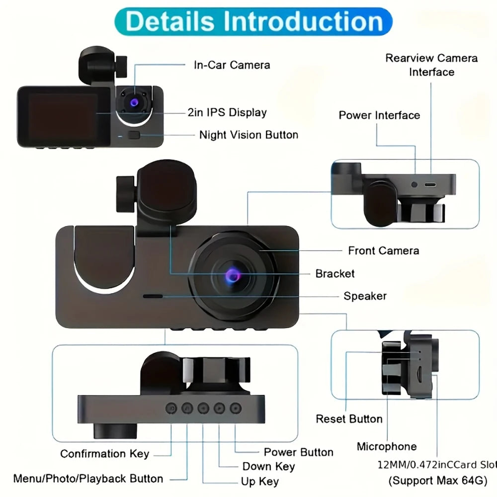 Dashcam HD 2/3 Cámaras WiFi para Coche – Grabación Delantera y Trasera 1080P, Sensor Sony, Visión Nocturna y Aparcamiento 24H