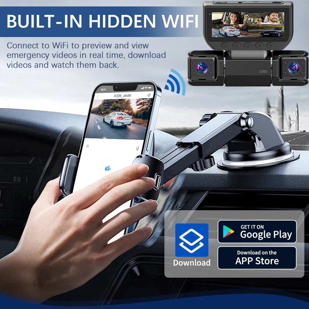 Dashcam 360° para Coche – 4 Cámaras 1080P WiFi, Monitor de Aparcamiento 24H, Sensor Sony y Visión Nocturna