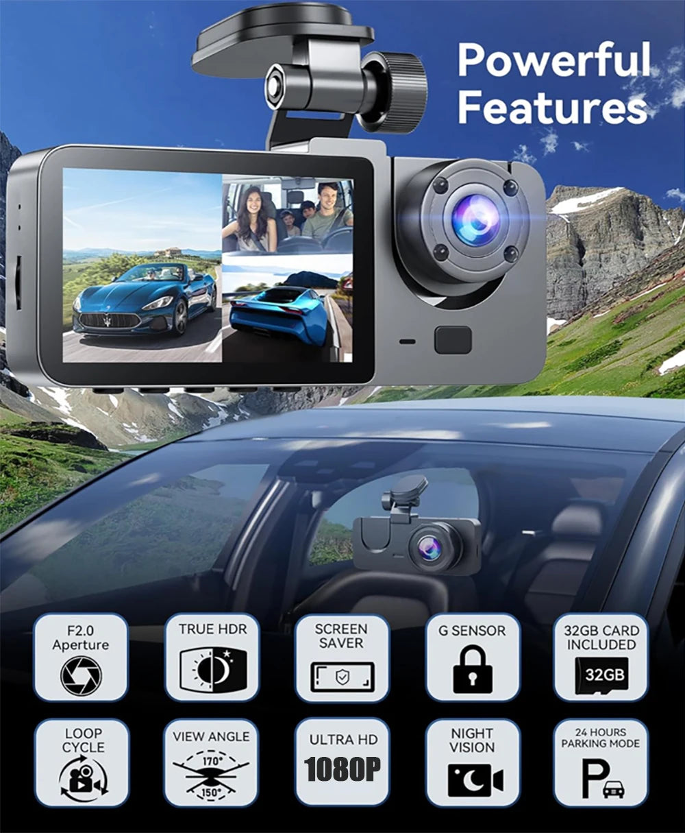 Dashcam HD 2/3 Cámaras WiFi para Coche – Grabación Delantera y Trasera 1080P, Sensor Sony, Visión Nocturna y Aparcamiento 24H