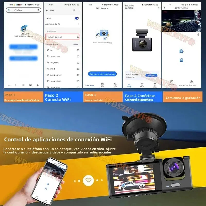 Dashcam 1080P WiFi con 2/3 Cámaras – Grabación Delantera y Trasera, Visión Nocturna Starlight y Monitor de Aparcamiento 24H