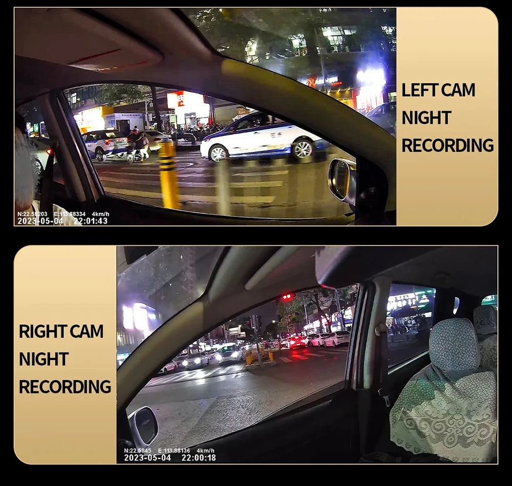 Dashcam 360° DVR para Coche – 3/4 Cámaras 1080P, Visión Nocturna Starlight, Cámara Trasera y Monitor de Aparcamiento 24H