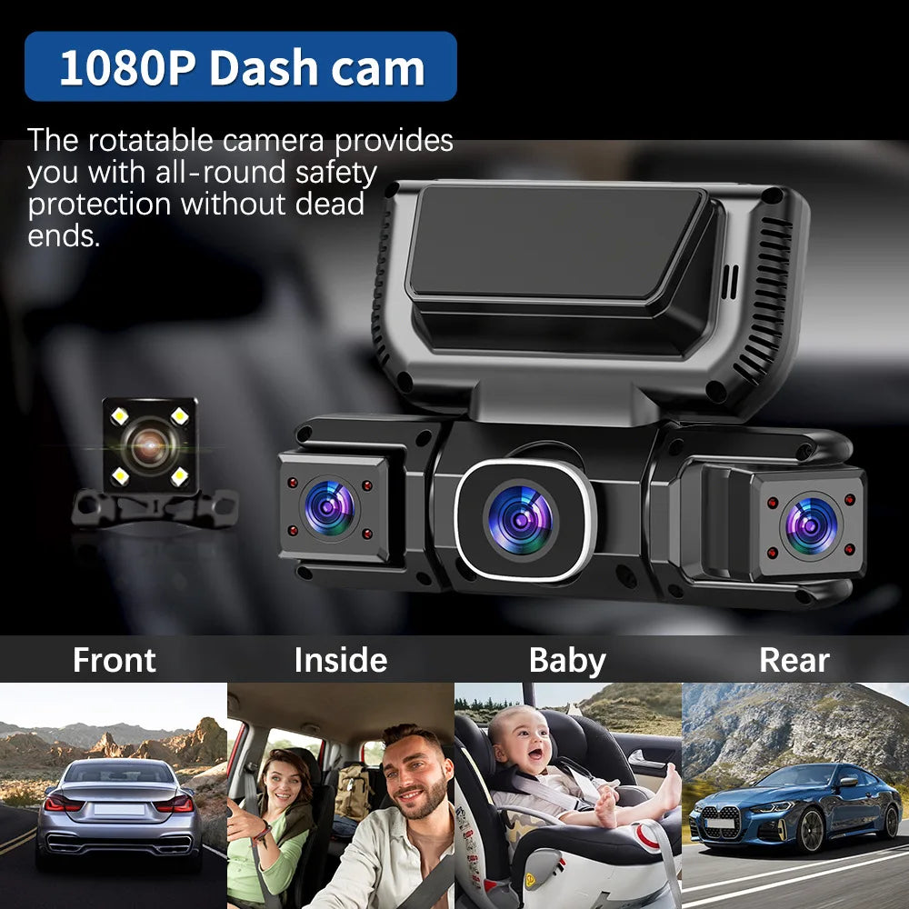Dashcam 360° para Coche – 4 Cámaras 1080P WiFi, Monitor de Aparcamiento 24H, Sensor Sony y Visión Nocturna