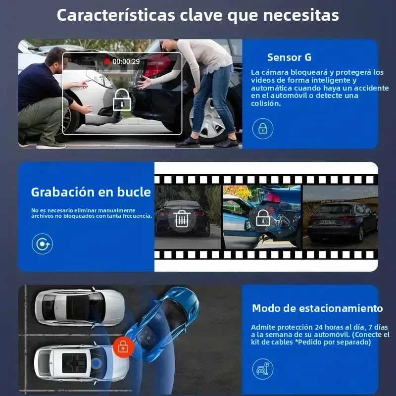 Dashcam 1080P WiFi con 2/3 Cámaras – Grabación Delantera y Trasera, Visión Nocturna Starlight y Monitor de Aparcamiento 24H