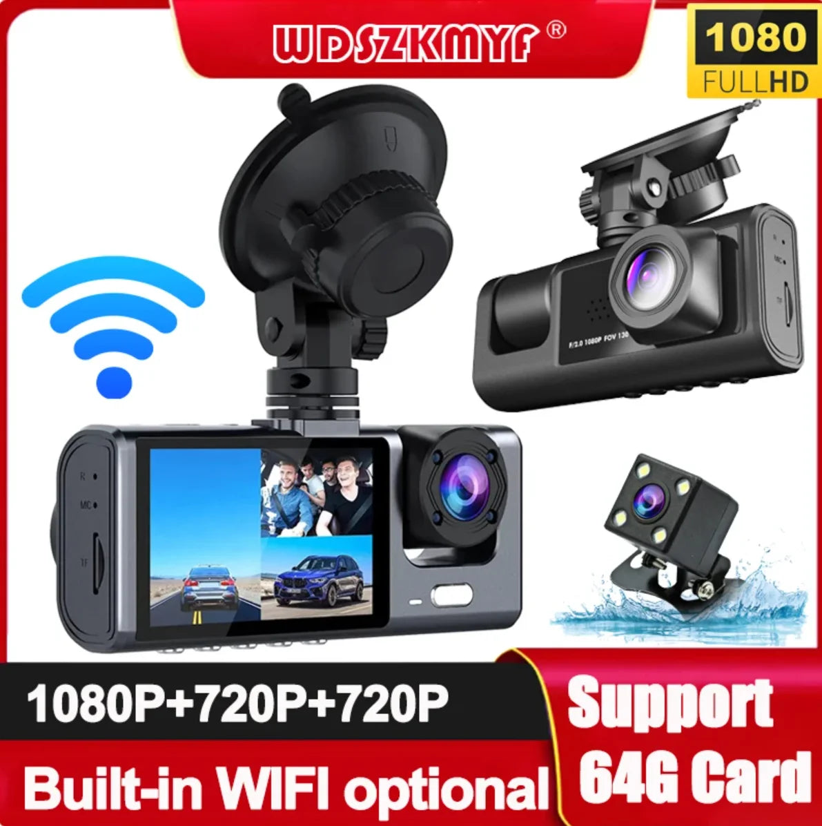 Dashcam WiFi con APP 2/3 Cámaras – Grabación Delantera y Trasera 1080P, Sensor Sony IMX335, Caja Negra y Aparcamiento 24H