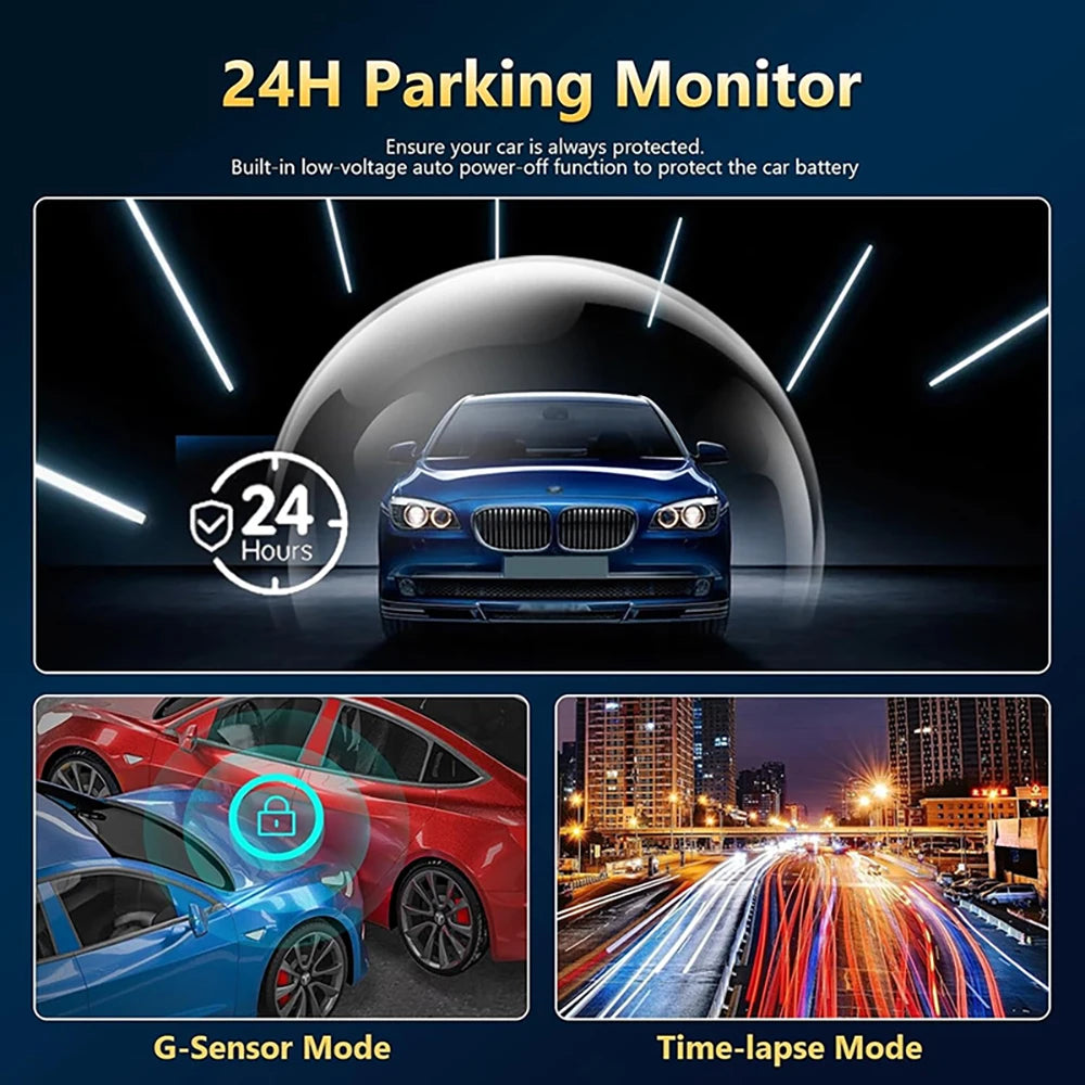 Dashcam 360° DVR para Coche – 3/4 Cámaras 1080P, Visión Nocturna Starlight, Cámara Trasera y Monitor de Aparcamiento 24H