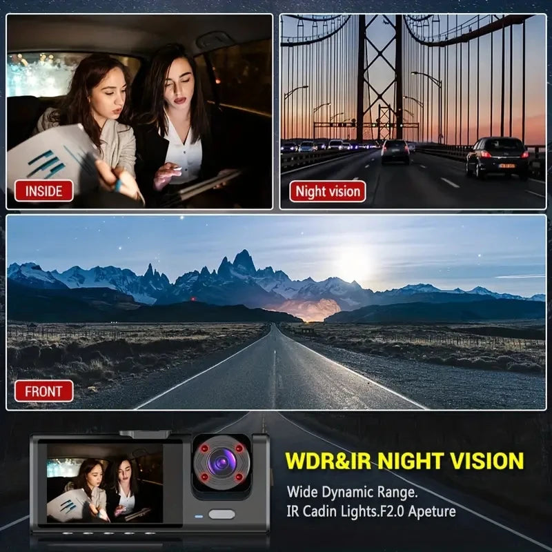 Dashcam WiFi con APP 2/3 Cámaras – Grabación Delantera y Trasera 1080P, Sensor Sony IMX335, Caja Negra y Aparcamiento 24H