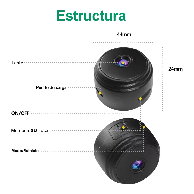 Cámara de Vigilancia WiFi 1080P con Sensor – Seguridad Inalámbrica para Hogar y Vehículo con Control desde Móvil