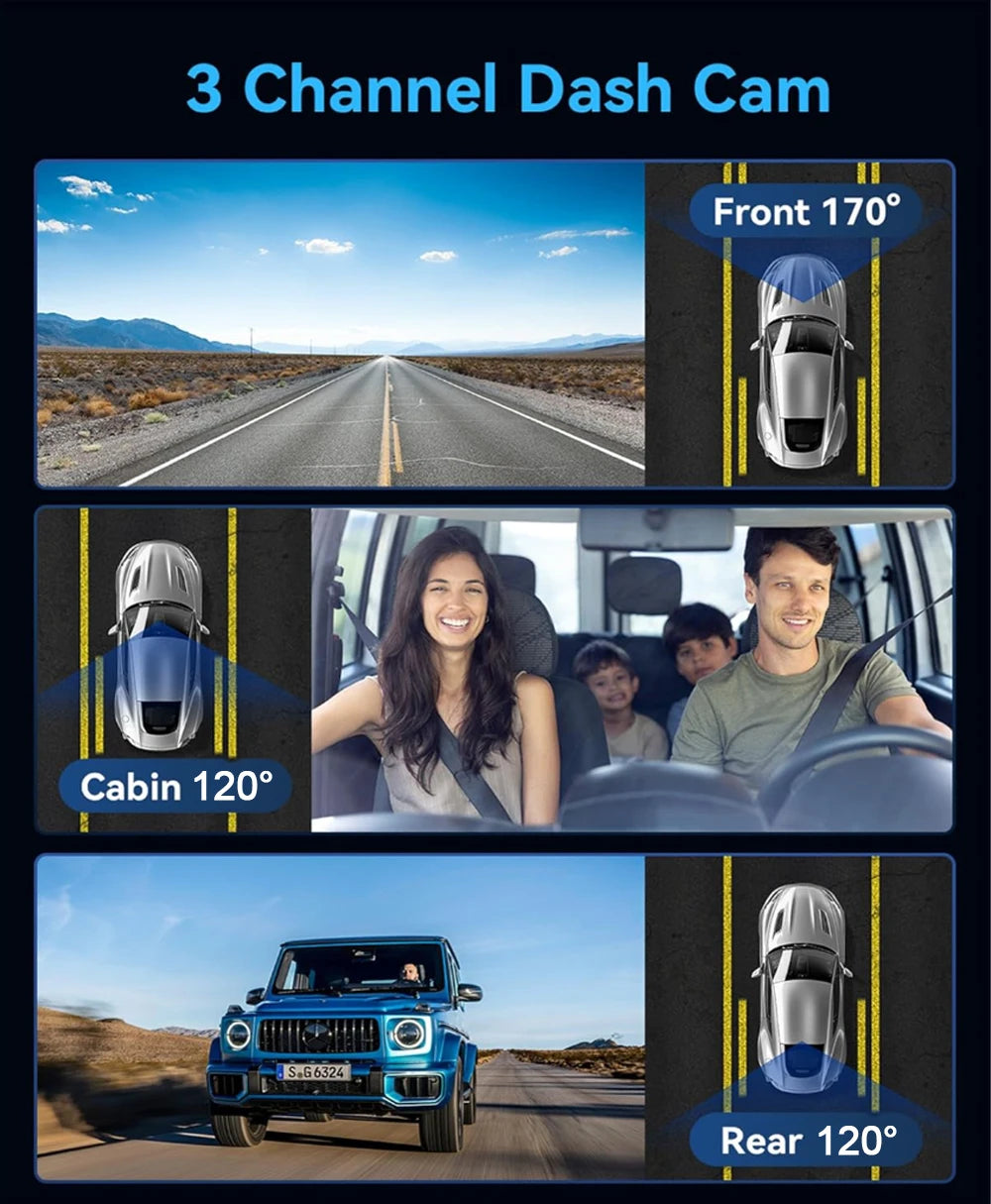 Dashcam HD 2/3 Cámaras WiFi para Coche – Grabación Delantera y Trasera 1080P, Sensor Sony, Visión Nocturna y Aparcamiento 24H