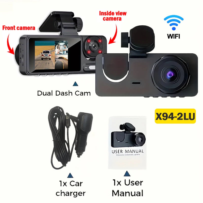 Dashcam HD 2/3 Cámaras WiFi para Coche – Grabación Delantera y Trasera 1080P, Sensor Sony, Visión Nocturna y Aparcamiento 24H