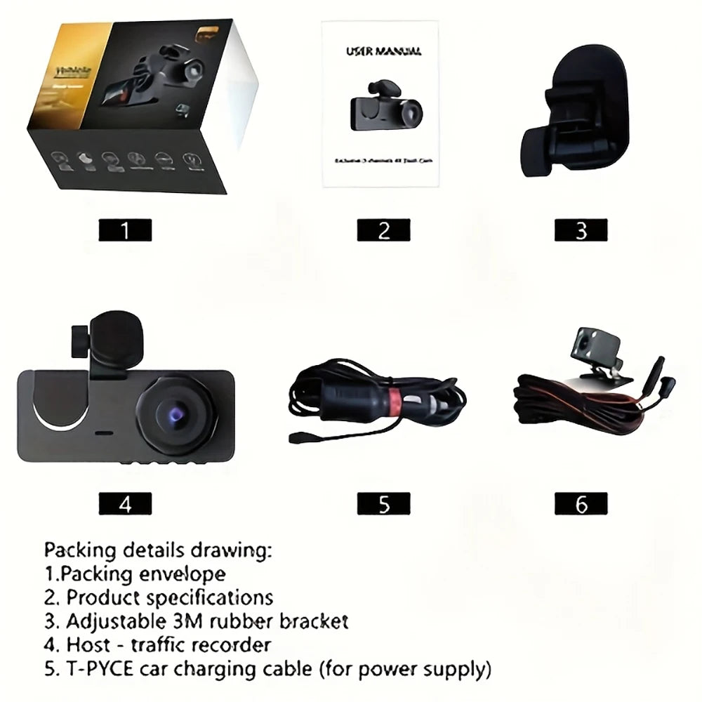 Dashcam HD 2/3 Cámaras WiFi para Coche – Grabación Delantera y Trasera 1080P, Sensor Sony, Visión Nocturna y Aparcamiento 24H