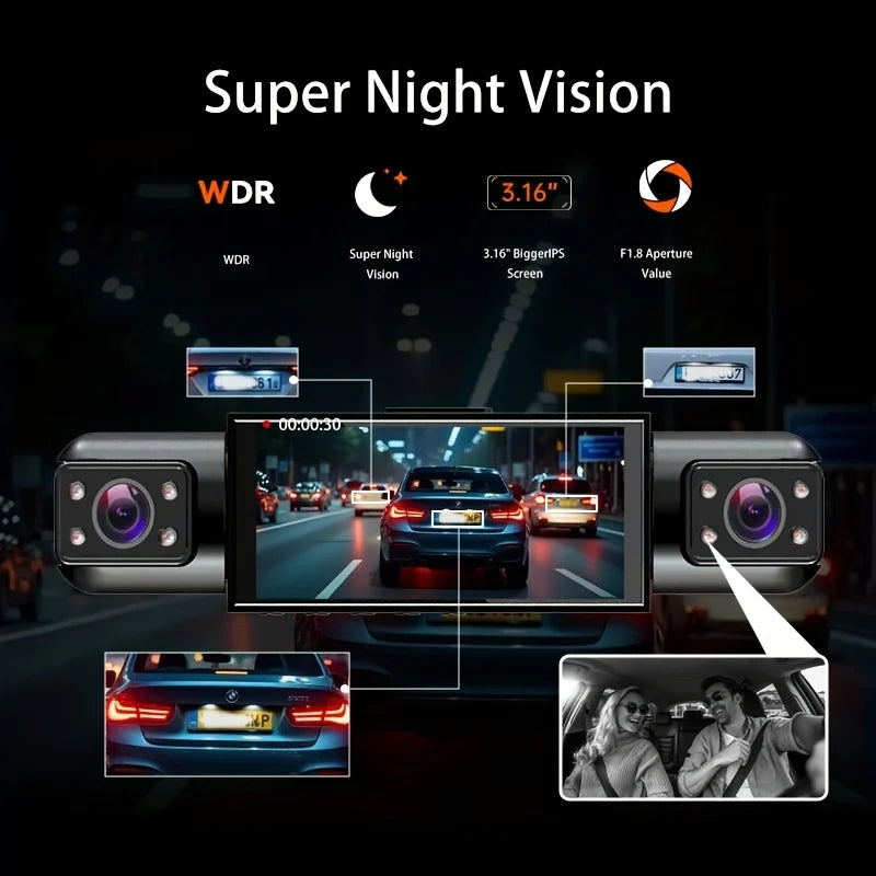 Dashcam 360° DVR para Coche – 3/4 Cámaras 1080P, Visión Nocturna Starlight, Cámara Trasera y Monitor de Aparcamiento 24H