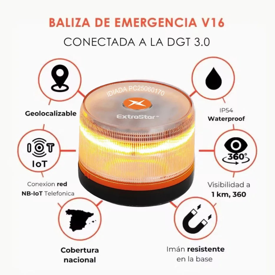 Baliza V16 Extrastar Homologada DGT 2026 con Geolocalización 3.0 y SIM con Datos hasta 2038