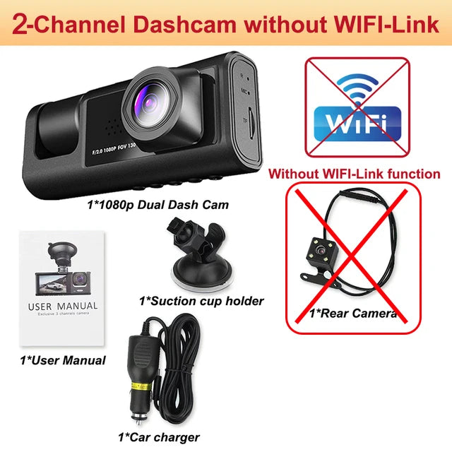 Dashcam WiFi con APP 2/3 Cámaras – Grabación Delantera y Trasera 1080P, Sensor Sony IMX335, Caja Negra y Aparcamiento 24H