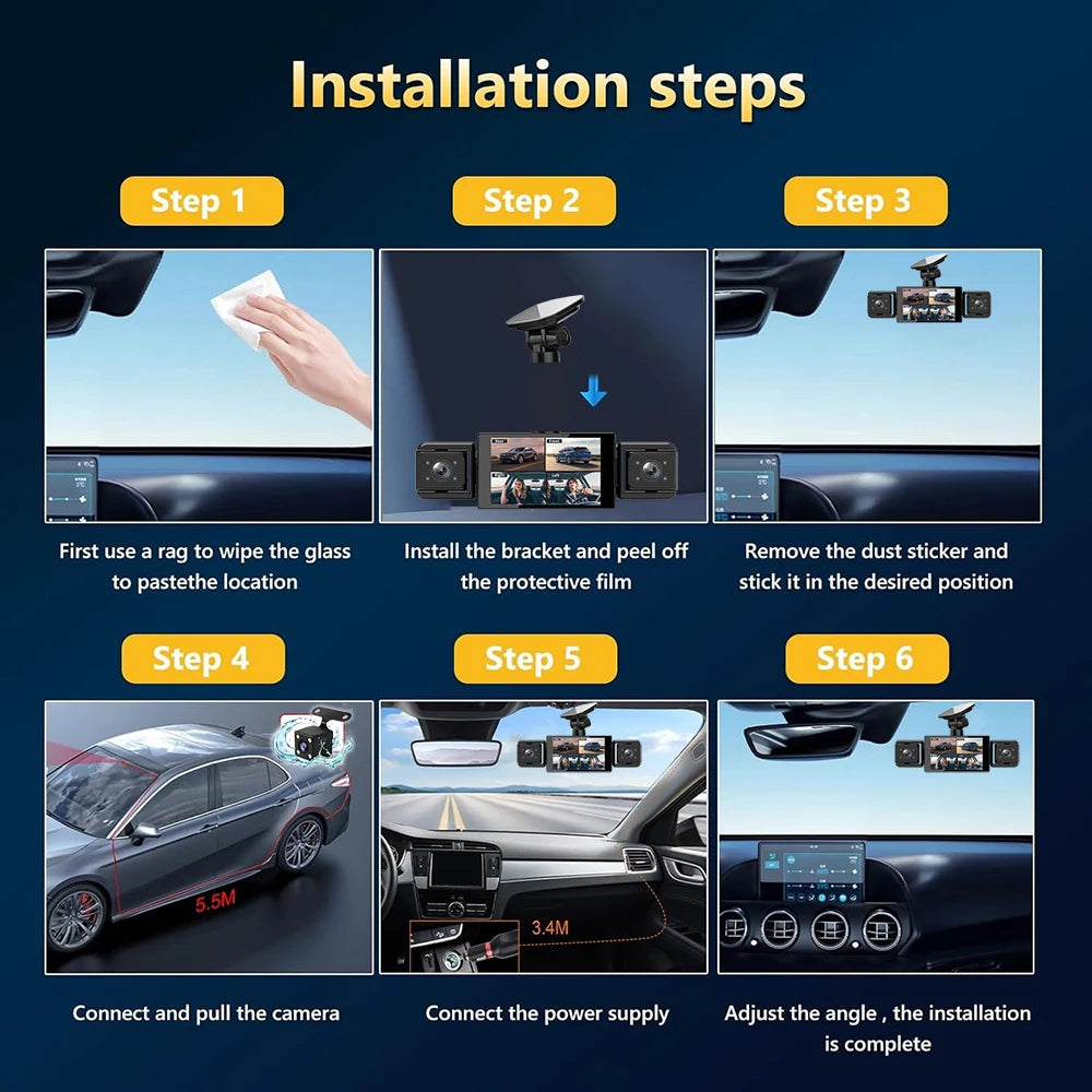 Dashcam 360° DVR para Coche – 3/4 Cámaras 1080P, Visión Nocturna Starlight, Cámara Trasera y Monitor de Aparcamiento 24H