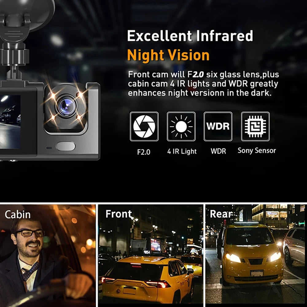 Dashcam WiFi con APP 2/3 Cámaras – Grabación Delantera y Trasera 1080P, Sensor Sony IMX335, Caja Negra y Aparcamiento 24H