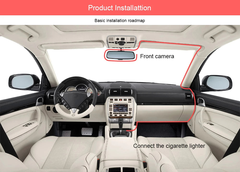 Dashcam 3 Cámaras para Coche – Grabación Delantera y Trasera 1080P, WiFi, Visión Nocturna y Cámara de Marcha Atrás